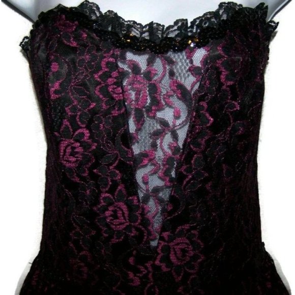 Vintage Gunne Sax Dress Size 11 Jessica McClintock Strapless Purple & Black - Picture 2 of 9